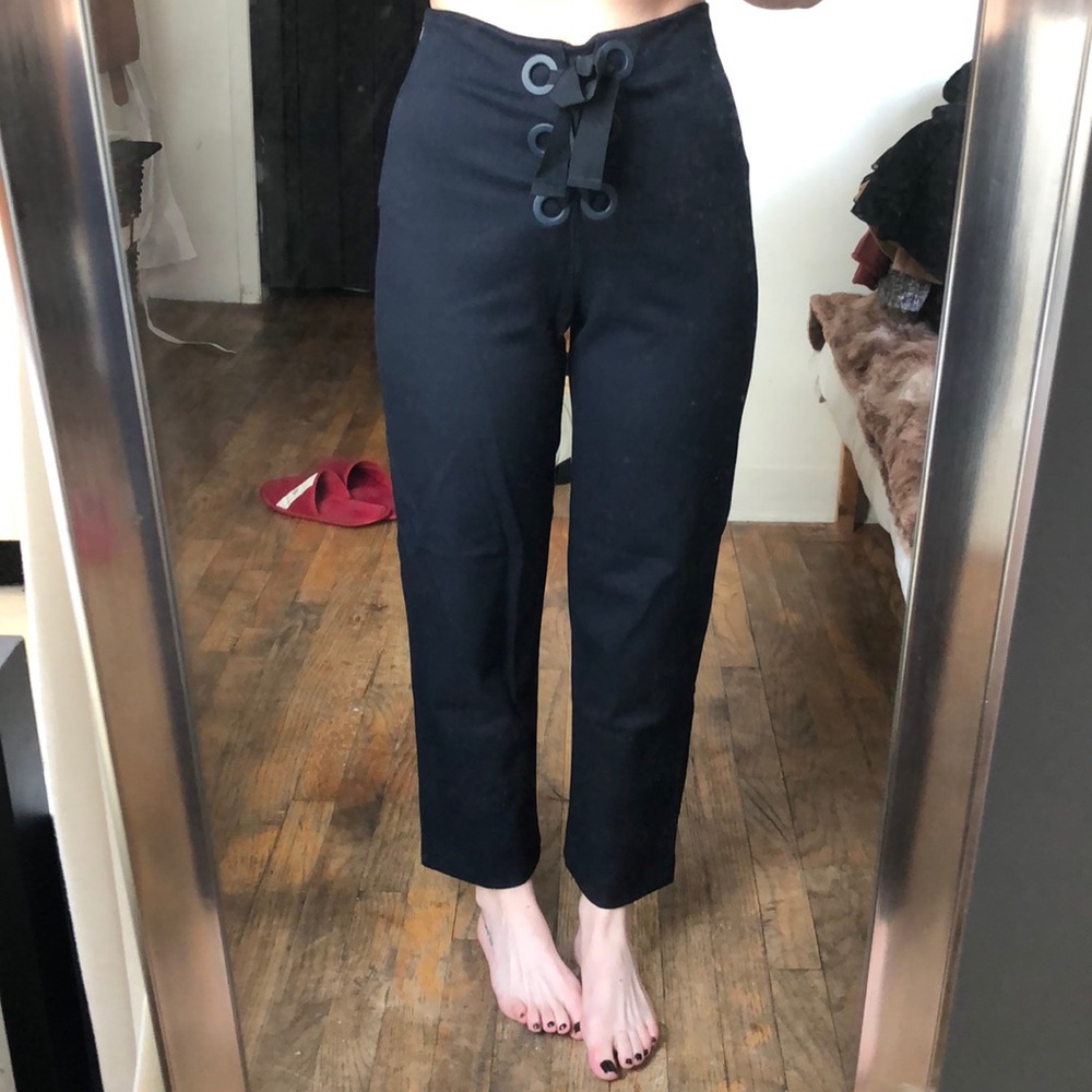 Zara navy pants with ribbon detail